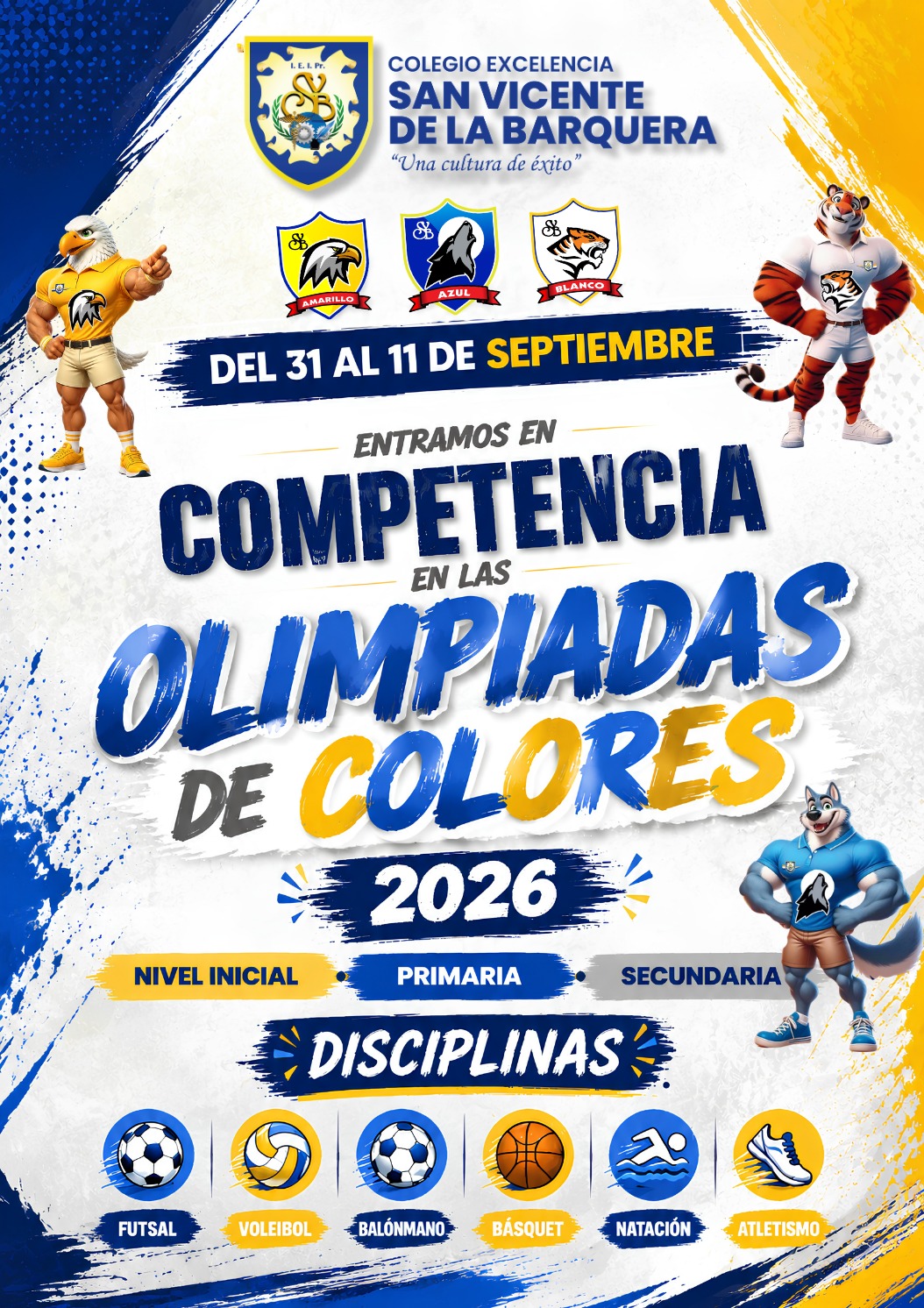 Flyer de las Olimpiadas de Colores 2026 del Colegio San Vicente de la Barquera
